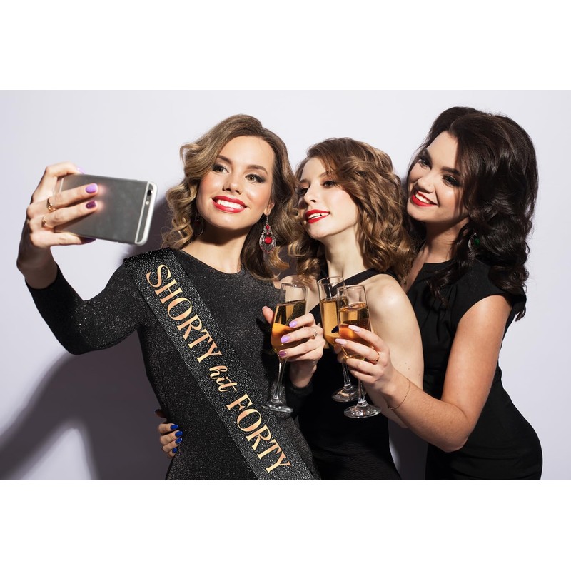 PartyForever Shorty Hit Forty Sash – Black Glitter Sash with