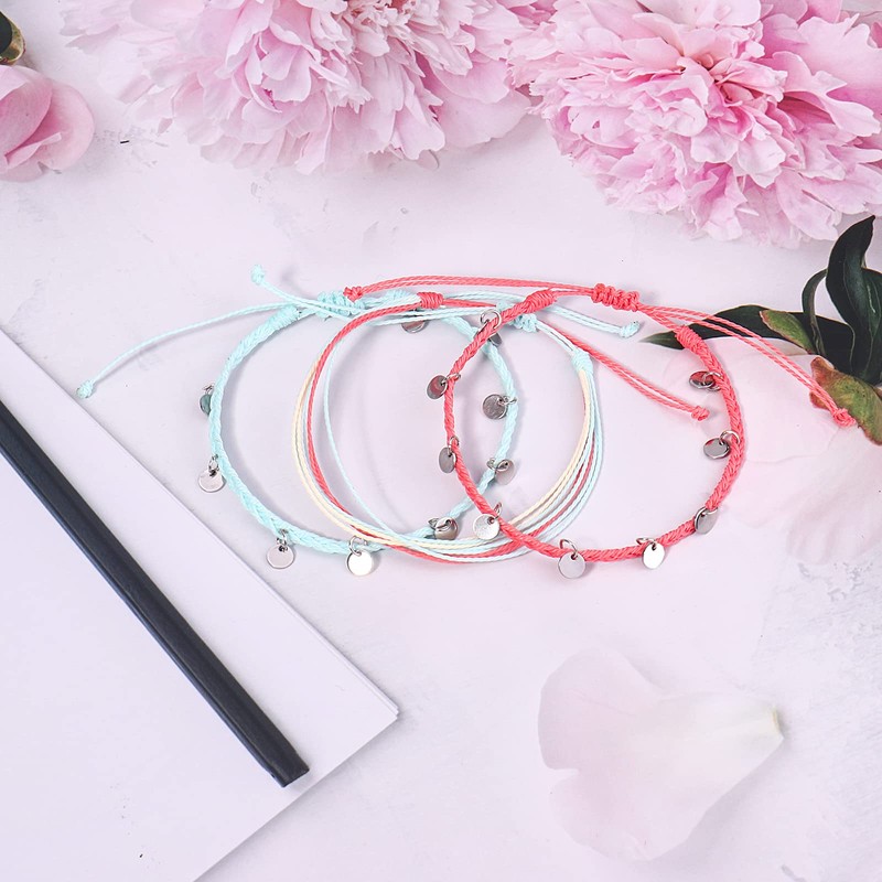 FANCY SHINY Boho Ankle Bracelets Waterproof String Anklets Braided Rope