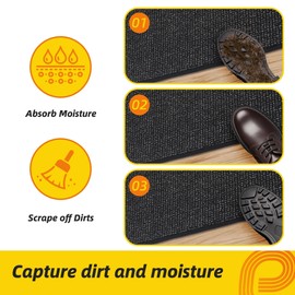 JSEI Dirt Trapper Door Mat 20"x32" Non-Slip Washable Entrance Mat, Dog Doormats, Absorbent & Fade-Resistant Floor Mats, Low Profile Welcome Mats for Entryway, Front Door, and Inside Entrance, Black