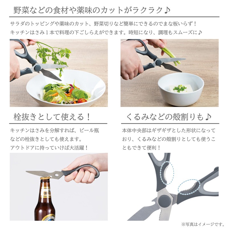 Takeda Corporation RH-20 Kitchen Scissors, Removable, Gray, 7.9 x 3.1