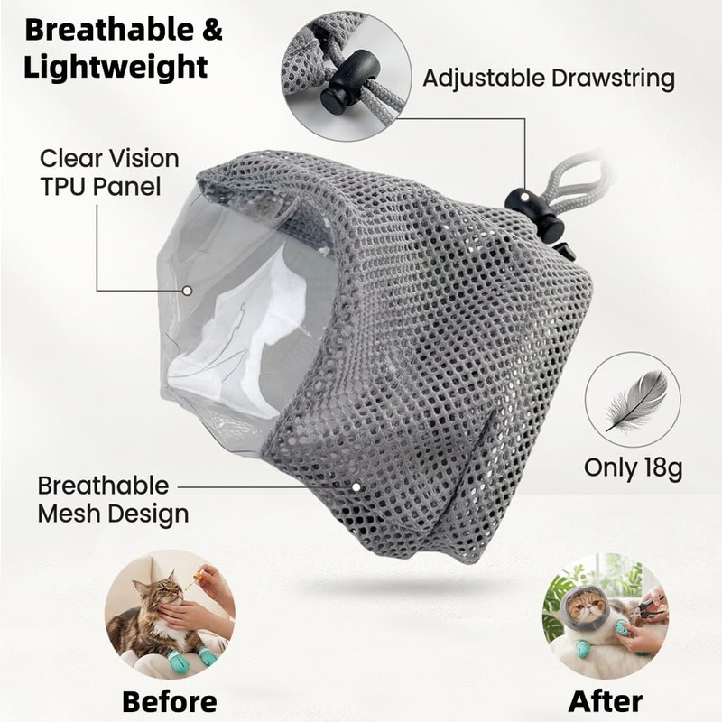 Ryetvok Adjustable Breathable Cat Muzzle& 4Pcs Anti Scratch Cat Paw