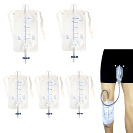 Urine Bag Leg Bag, Leg Bag, Urine Drainage Bag with 2 Adjustable Straps, Urine Collection Bag with Valve & T-Drain, Hygienic and Odourless, Ideal (1000 ml Style, 2-5 Pieces)
