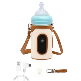 ZORBES® Calentador de biberones de viaje con correa para el hombro, de poliuretano, impermeable, inteligente, con 3 niveles de temperatura ajustable (40-65 °C), altura 12 cm, diámetro 8 cm