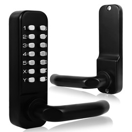 Souyou Mechanical Keyless Entry Door Lock with Handle，Stainless Steel Waterproof Keyless Gate Locks for Outdoor Fence，Mechanical Door Locks with Keypad (Black)