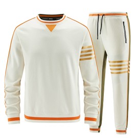 W JIANWANG Sweatsuits Track Suits for Men Set 2 Piece Tracksuits Jogging Two Piece Outfits Athletic Clothes Fashion Jogger Sweat Suits Active Sweatshirts and Pants Beige JW-167-S