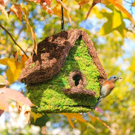 XL Moss Bluebird House for Outdoor Hanging, Metal Frame Bird House Birdfeeder, Garden Decoration, Best Creative Novelty Birdhouse, Unique, Attractive, Longtime Lasting.