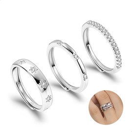 ALEXCRAFT Gold Rings For Women Set 3 Cubic Zirconia Star Adjustable Rings for Women Gold Plated Ring Womens Ring Stacking Adjustable Open Finger Pack Boho