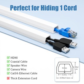 Wall Cord Hider 78in, Soft PVC Cord Covers for Wires on Wall, Small Cable Hider, Self-Adhesive Wire Covers for Cords on Wall/Floor, Wall Cord Concealer for Home/Office, W0.59in x H0.39in White