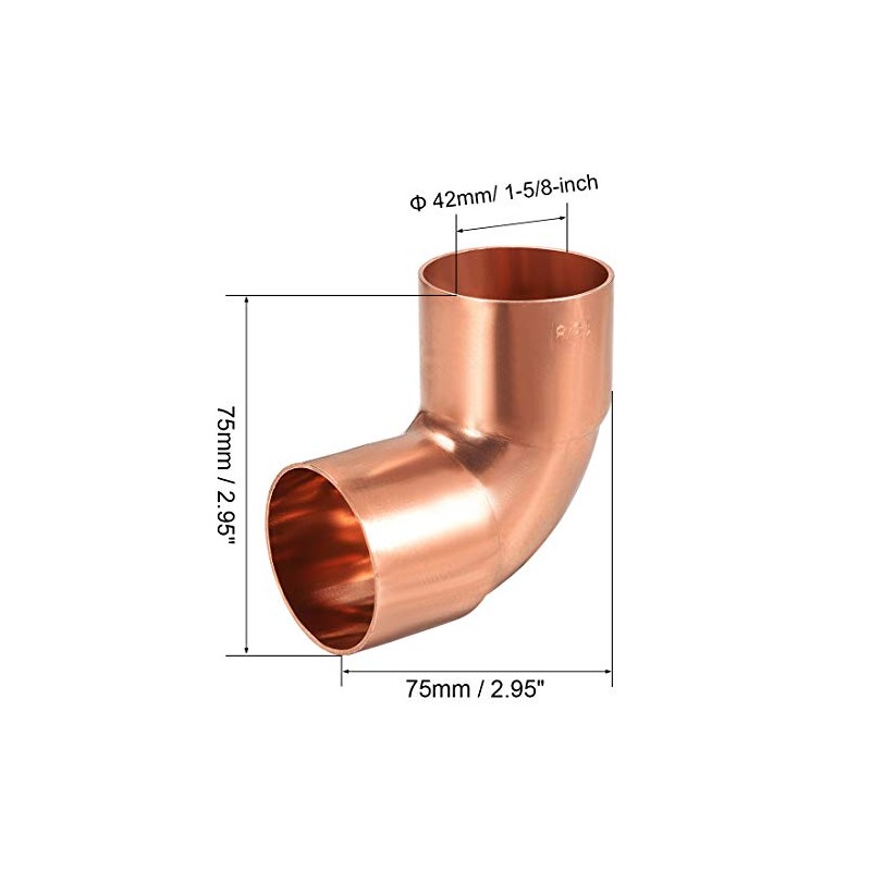 uxcell 41.28mm ID 90 Degree Copper Elbow Short-Turn Copper Pipe