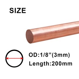 Ququyi 99.9% Pure Copper Round Rod 1/8" OD 8" Length Bare Copper Cu Metal Rod for Metal Craft Hobbies, Knife Making