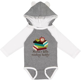 inktastic Mamas Little Reading Buddy Bookworm Long Sleeve Creeper 6 Months Granite & White W Ears 45655