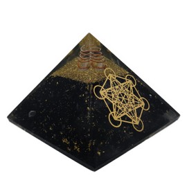 Energie Pyramide Orgonit Schwarzer Turmalin Edelstein mit Symbol Metatrons Würfel | Energie Schutz Glück Harmonie (6 x 6 x 5 cm)