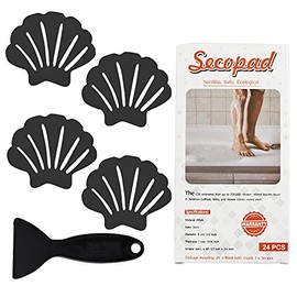 Secopad Non-Slip Bathtub Stickers, 24 PCS Shell Safety Bathroom Tubs Showers Treads Adhesive Decals Scraper (Black)
