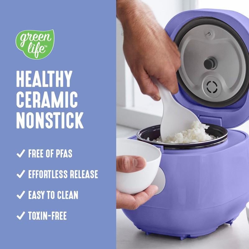 GreenLife Digital Rice Cooker, 2-Cups Uncooked/4-Cups Cooked, Removable Nonstick Ceramic