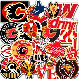 25 PCS Calgary American Hockey Flames Stickers for Water Bottle, Laptop, Bicycle, Computer, Motorcycle, Travel Case, Car Decal Decoration Sticker
