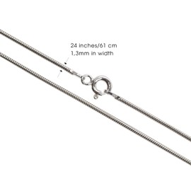 AKA Jewellery - 925 Sterling Silver Rhodium Plated Women Necklace - Diamond Cut Real Snake Chain 1.3 mm - Sizes: 24" in