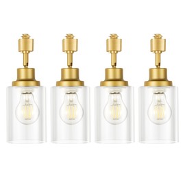 VANoopee H Type Track Lighting Heads E26 Track Light Ceiling Modern for Kitchen, Compatible with H Track Lighting Rail System, Gold Track Lighting Fixtures with Glass Lamp Shade, 4 Pack, No Bulbs