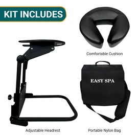 EASY SPA Home Mattress Top Massage Kit Adjustable Headrest with PU Face Down Pillow, Face Cradle for Massage Table, Massage Equipment (Black)