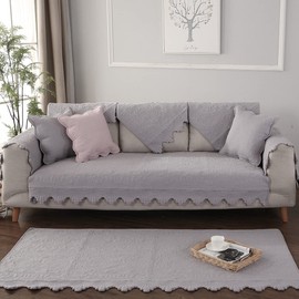 XSlive Cotton Embroidery Couch Sofa Cover Leaf and Floral Pattern Nonslip Quilted Furniture Protector Slipcover for Dogs, Children, Pets Sofa Slipcover Machine Washable (Gray,28"x35")