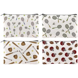 Hobbspring 4 Stück Tennis Make Up Taschen 15x23cm Rugby Baseball Badminton Canvas Kosmetiktaschen Mit Reißverschluss Canvas Reise Kulturbeutel Für Frauen Party Shopping Wohnaccessoires