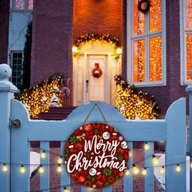 Merry Christmas Welcome Wooden Door Sign for Front Door Winter Christmas Door Hanger Xmas Holiday Hanging Wall Sign for Farmhouse Home Porch Outdoor Decorations