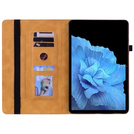 SATURCASE Case for Vivo Pad 11, Multifunction PU Leather Flip Wallet Stand Card Slots Elastic Band Zipper Pocket Pen Holder Protective Cover (Yellow)