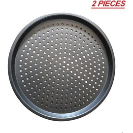 CATTY 2 pieces non-stick pizza tray, pizza baking tray, round crisper tray, ideal for baking at home and parties, used to prepare a variety of pizzas, cakes,