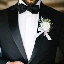 Latious Wedding Rose Boutonniere White Groom Flower Men's Boutineer Prom Butt...