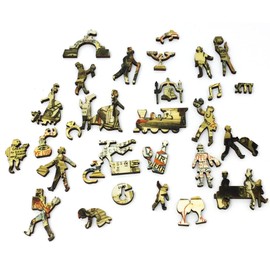 Wooden Jigsaw Puzzle Adults - Victorian Modern Advertising - A Railway Station in 1874. 519 Pieces. Made in USA by Nautilus Puzzles