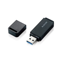 Elecom MR3-D013SBK Card Reader, USB 3.0, 20x Transfer, Stick Type, with Strap Hole, Black