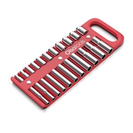 Olsa Tools Portable Magnetic Socket Organizer Tray | 1/2-inch Drive | Red | Fits Deep & Shallow Sockets | Holds sockets up to 1”3/16 SAE / 30mm Metric | Professional Grade