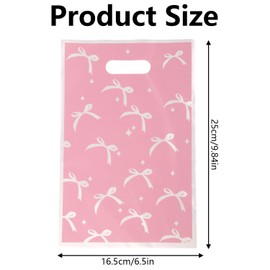 BOXOB 100pcs Pink Bow Goodie Bags, 9.84x6.5in Bow Gift Candy Bags with Handles for Birthday Baby Showers Bridal Showers & Themed Party Favors