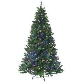 6.5 ft Pre-lit Artificial Christmas Tree, Clear+Multi LED Lights Includes Stand, Douglas Fir Hinged - for Home and Office HOLIDAY TREE