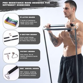 GEKU FIT Resistance Band Bar, Length-Adjustable Detachable Heavy Duty Workout Bar for Resistance Band Training, Core Muscle Training, Home & Ourdoor Workout, Max Load 800 Lbs