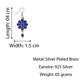 Beautiful Handmade Compressed Lapis Lazuli Gemstone Inlay Flower shape Fashion Drop Earrings for Women 925 Silver Plated Ethnic Gypsy Boho Earring Jewellery