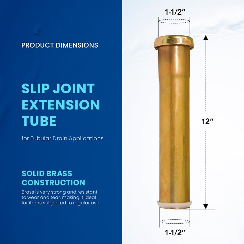 Highcraft 1-1/2” x 12” Slip Joint Extension Tube Brass Extension
