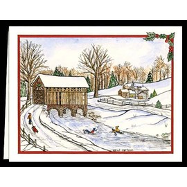 CHRISTMAS WINTER NOTE CARDS STATIONERY "ICE SKATING" SET OF 8 CARDS/ENVELOPES