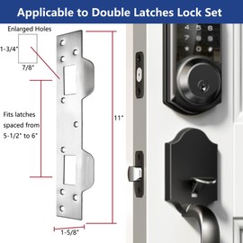 Door Strike Plate Reinforcement Plate, Front Door Strike Plate, Double Strike Plate for 5-1/2 in. Hole Centers, Heavy Duty, Front Door Security Devices Door Latch Plate (Satin Nickel, 1 Pack)