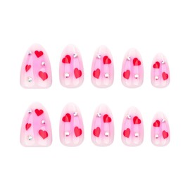 Valentine Press on Nails Short Almond, Short Fake Nails Kit, Fashion Glossy Acrylic Press on Nails, Natural Stick on Nails, Thick Reusable Glue on Nails Short Press on Nails for Women, Pink Affection