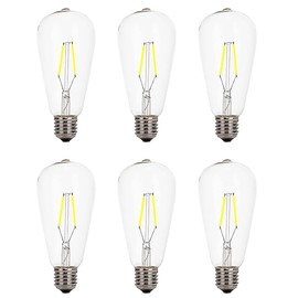 ST64 - Bombillas de filamento LED vintage E26/E27 con base de 2 W (equivalente a 20 W) ST64, bombillas decorativas de luz blanca fría 6000 K, 110 V, para el hogar, dormitorio, oficina, 6 unidades