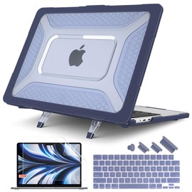 Batianda Upgraded Case for MacBook Air 15 inch 2025 2024 2023 Release M4 M3 M2 Chip A3241/A3114/A2941 Model,Honeycomb Heavy Duty Protective Hard Shell with TPU Bumper and Fold Kickstand, Navy