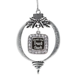 Inspired Silver - World's Best Track Coach Charm Ornament - Silver Square Charm Holiday Ornaments with Cubic Zirconia Jewelry