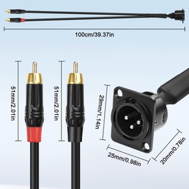 XMSJSIY D-Type XLR to RCA Cable - 1M/3.28FT - XLR Male to Dual RCA Male - HiFi Stereo Audio Splitter - Compatible with Mixer, Speaker, Amplifier, Microphone