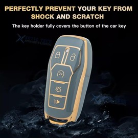 Mazpigu Key Fob Cover for Ford/Lincoln with Keychain - Soft TPU 360° Full Protection for Ford F150/Mustang/Fusion/Edge/Explorer & Lincoln MKZ/MKC/MKX 2013-2017 & 5-Button Keyless Entry Remote Case
