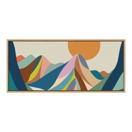 Kate and Laurel Sylvie Mountains Crop Framed Canvas Wall Art by Rachel Lee of My Dream Wall, 18x40 Natural, Decorative Midcentury Modern Art for Wall