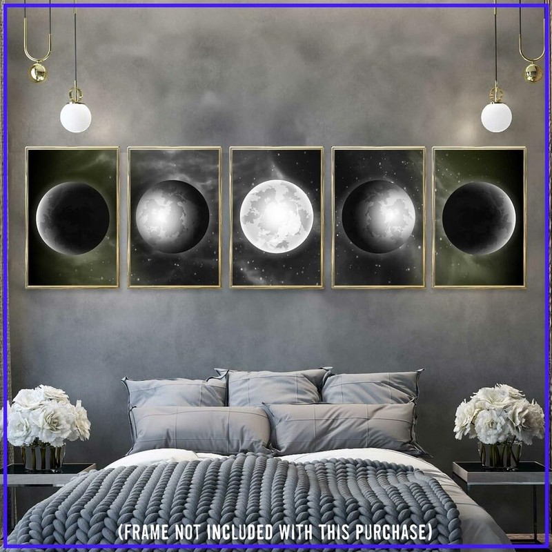 5-Piece Moon Phases Wall Art Set | 11x17 Astronomy Decor