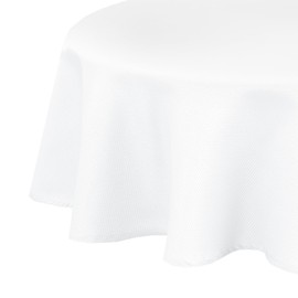 DWCN Round Textured Tablecloth Waterproof Antiwrinkle SpillProof Jacquard Table Cloth, Decorative Fabric Table Cover for Kitchen, Dining, Wedding, Parties, Outdoor Picnic, 60R, White