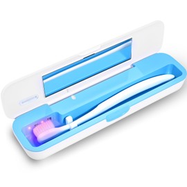 RILIZER UV Toothbrush Sanitizer and Holder, Portable Travel Case and Cover, Toothbrush Cleaner Powered by AA Battery or USB-C, Fits Most Brushes