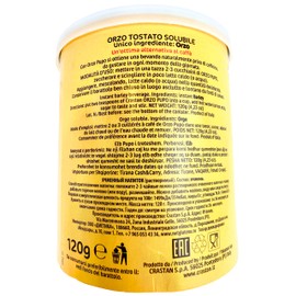 Crastan 1870 Instant Barley Coffee 4.2 oz. (120g) Roasted Ground Barley with Coffee - Orzo - Mugicha, Boricha, Damaicha, Cevada - Orzo Solubile from Italy - Tea Beverage