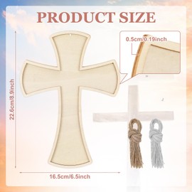 Beeveer 24 Pcs Unfinished Wooden Crosses for Crafts 8.9 x 6.5 Inch Large Blank Wooden Cross with String DIY Christmas Religious Craft Hanging Crosses Ornaments Wood Cross Bulk Projects Home Wall Decor